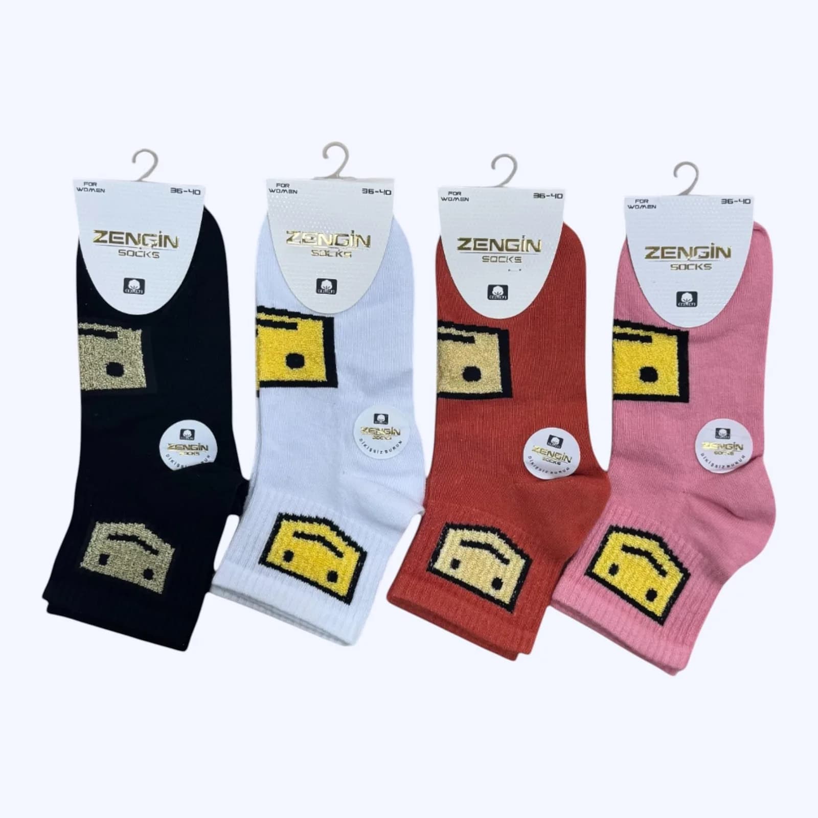 Kadın Penye Kısa Konç Kare Emojili